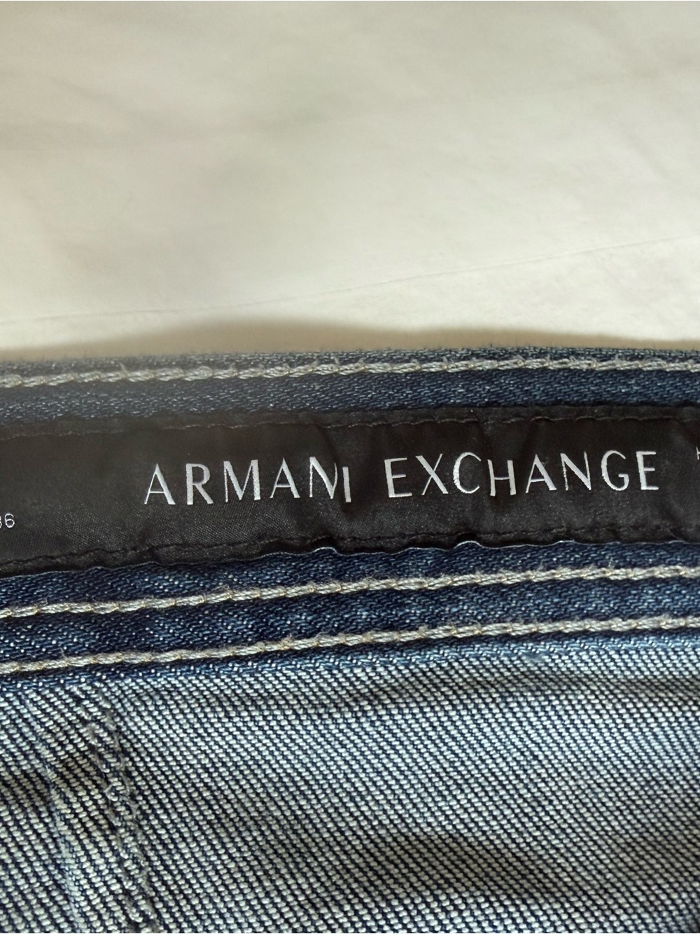 Armani Exchange Slim Jeans in Dark Blue with Black Leather Patch Size 36x30 - Picture 4 of 12